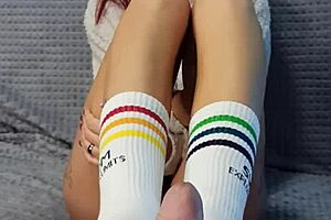dirty step sister got special socks to tease my big cock with a footjob