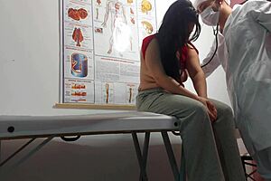 Gyno doctor fingers patient's asshole then fucks her tight pussy hard