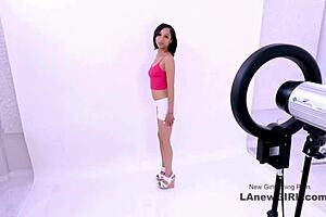 cute teen brunette pounded hard during modeling casting interview on sofa