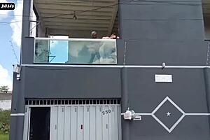 black monster cock stretches open huge tits babe pussy on veranda creampie