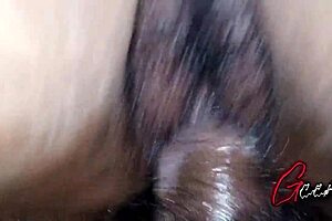 closeup hairy creamy pussy stretched by bbc dripping