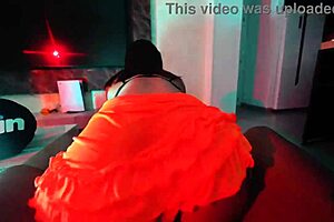 My sexy colombian neighbor babe drops by for movie night close-up ass tease