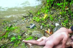 Indian couple goes hardcore with outdoor riverside lodge pussy pounding