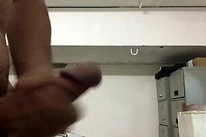 naughty amateur strokes big monster cock to massive cumshot handjob blast