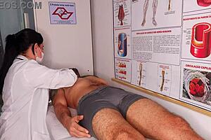 nurse catches patient's massive erection and starts hot blowjob handjob session!