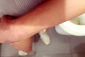 Peeing turns wild as husband in drag gets juicy pussy and big clit play in bathroom!