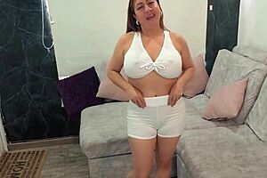 horny latina milf roommate in gym gear takes pussy pounding then anal creampie on ass ughh