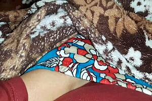 Stepsister massages legs as I secretly stroke under blanket to orgasm