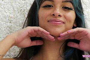 pretty brunette teen 18+ gets so horny on sofa pov