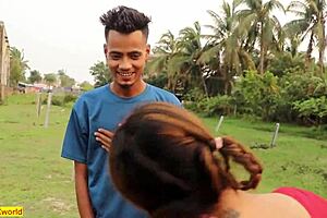 beautiful asian village girl takes rough outdoor creampie