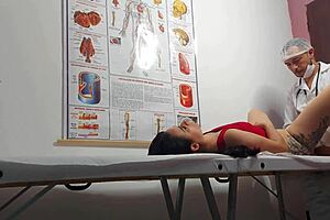 Ginecologista fingers patient's tight ass then fucks juicy pussy rough cunilingus