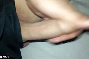 Skinny dude with monster cock flashes banana