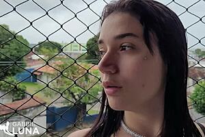 Young hot Brazilian wife soaks pussy with horny desire