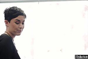 Big Tit Cougar Kisses Dominates Young Ebony Girlfriend In Lesbian Interracial