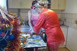 Erotic Blonde Milf Mommy Cooks New Year's Eve in Sexy Thong Lingerie