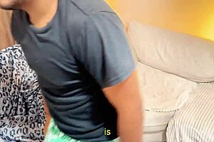 Mommy shares couch blowjob with step-son wet ebony milf