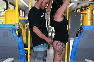 BRUNETTE TEASES ASSHOLE ON BUS IN PUBLIC WORKOUT!