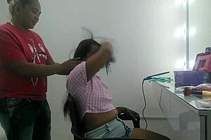 tricked my husband the cuckold with my stylist for hot lesbian ass licking and pussy play