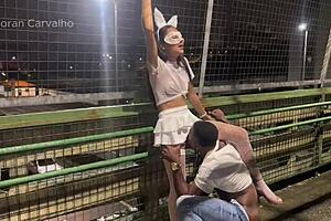 Fucking risky avenue slut almost caught outdoors