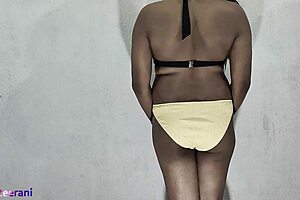 Indian shemale crossdresses in lime bikini for solo ass tease part 2