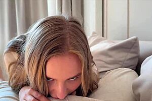 Sextape of Sexy Blonde Housewife Riding Stud's Monster Cock Cowgirl on Pink Pussy in Pajamas