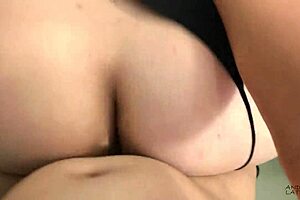 Watch him yank her thong aside for doggy pounding and huge cumshot on fat ass