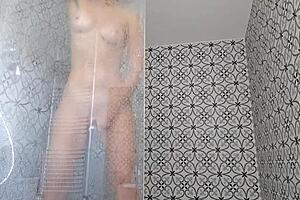 Skinny Brazilian housewife's sensual shower turns into hot bathroom ass tease dance