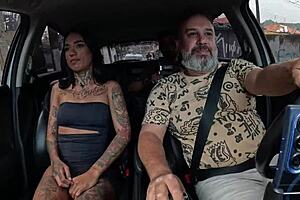 Nick Niquita strips in car and gives driver her shaved ass