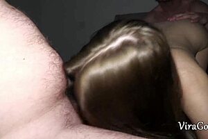 In our wild threesome, 19yo angelica takes cock deepthroat while toy stretches her ass bent over
