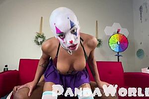 clown ebony cleo panda deepthroats bbc then rides skinny submissive cosplay style