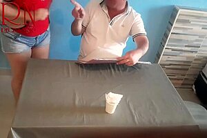 naked waitress serves from navel 😍 restaurant guest licks curvy milf tease 🔥