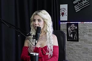 kyra sex teases bia hot's podcast prelims in sheer red - part 1 compilation
