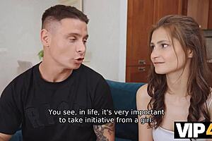 Vip4k. Russian Ffm Threesome: Teens Rim Asses on Sofa