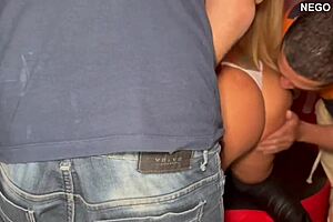 hot blonde at swingers club with her lover