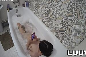 Luuv Vilika's Late-Night Bath Flashing Shaved Pussy for Voyeur Reality Show in Bathroom