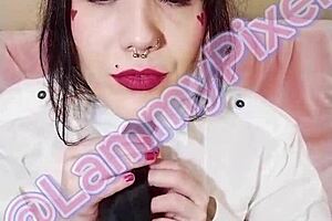 lammy pixel tempts in sexy stockings and miniskirt