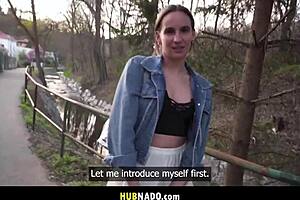 shy baker rides stranger's monster cock outdoor creampie