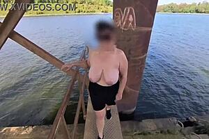 Big natural tits milf rides bike fully nude outdoor flashing curves