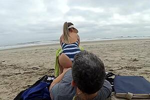 Public beach dare: Stop stroking, bend over for intense anal pounding now