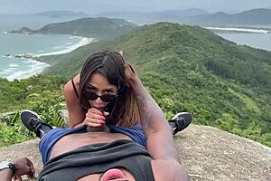 outdoor bareback fucking fills her pussy with cum exhibitionist style