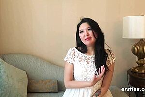 AMELIYA FINGERS her smooth shaved pussy intimately in bedroom