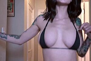 Tattooed bikini babe with huge tits and ass shakes boobs hardcore