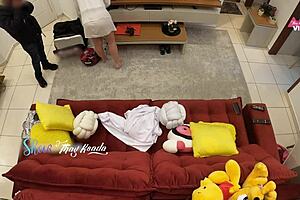 Hot Wife Ksada Fucks Delivery Boy on Sofa Cums in Mouth