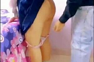 I lift her skirt outdoors and creampie my sexy mexican student's huge ass