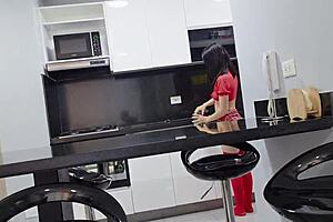 neighbor lets me in wearing sexy uniform