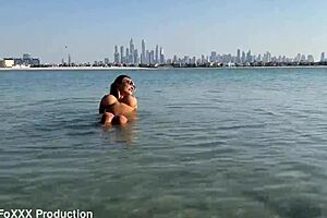 hey monika fox swims naked then beach walks free 😏🏖️