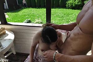 pregnant teen assfucked rough outdoors while grandpa watches in garden humiliation