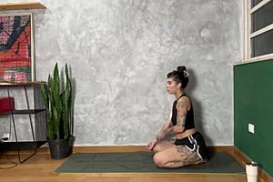Hot Tattoo Emo Girl Stretches in Homemade Yoga Class
