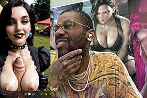 tan big tit slut teases pre-cum cock then lara croft cowgirl rides goth peach cum covered