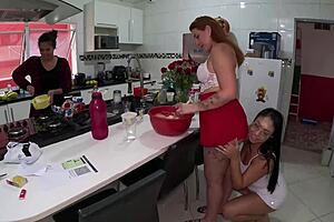 POV latina teen in lingerie showers then parties with big black cock pounding